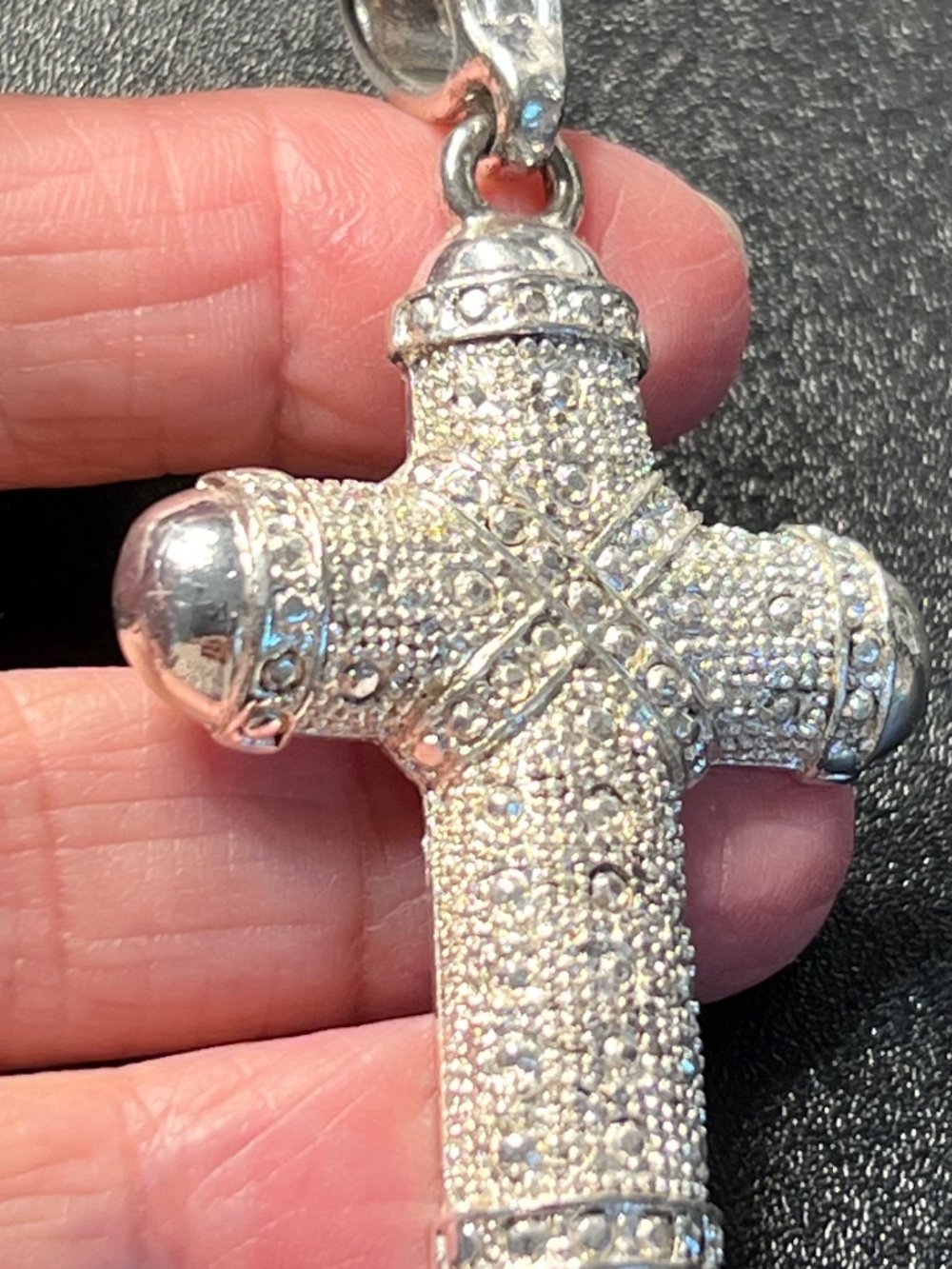 Silver Tone Iced Out Hip Hop Chunky Textured X Band Cross